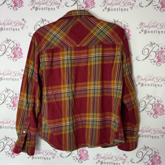 Wind river plaid button up snap buttons red green yellow checkered jacket - Picture 2 of 7